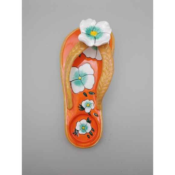 DIANE'S HAPPY TOES Tealight Candle Holder CERAMIC Orange Tropic FLORAL FLIPFLOP - Picture 3 of 4